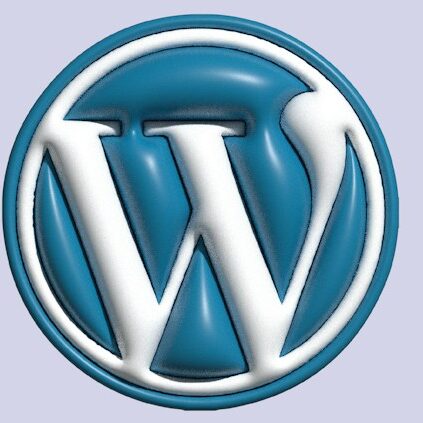 a blue and white wordpress logo